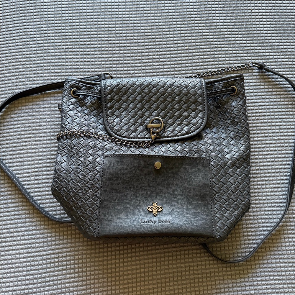 Lucky Bees Black Vegan Leather and Metal Purse/Backpack